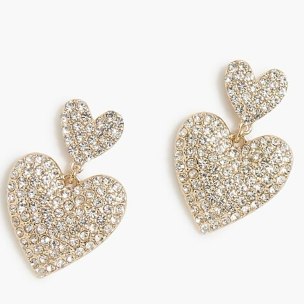 New J.Crew Factory Pave Heart Statement Earrings hypoallergenic Titanium Posts